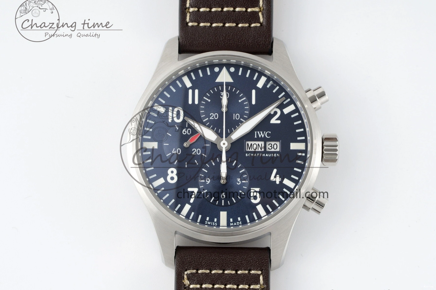 MIROTIME 0323 Pilot Chrono SS AZF 1:1 Best Edition Blue Dial on Brown Leather Strap A TimelessDesign 7060